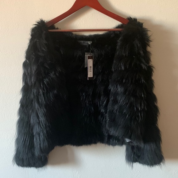Alice + Olivia Classics Long-Sleeve Round-Neck Fur Jacket